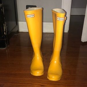 Hunter brand tall yellow rain boots